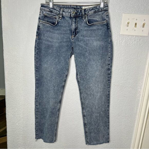 Rag & Bone ORE Low-Rise Boyfriend Raw Hem Acid Wash Blue Women Jeans Sz 27 - Picture 2 of 10